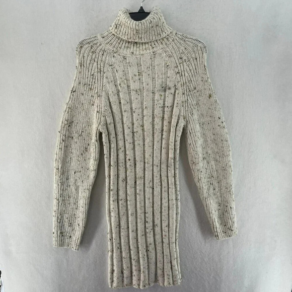 Mango Sweater Dress S Beige Flecked Turtle Neck Bodycon All-Match Raglan Sleeve - Picture 1 of 11